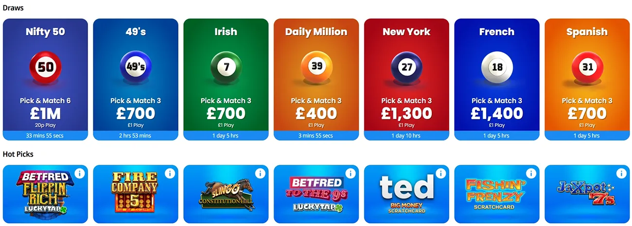 Betfred Casino bingo, lotto, and instant win